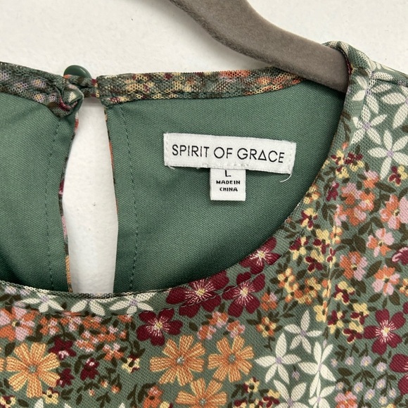 Nordstrom Spirit of Grace Green Floral Short Sleeve Mini Dress size L Large - Picture 4 of 8